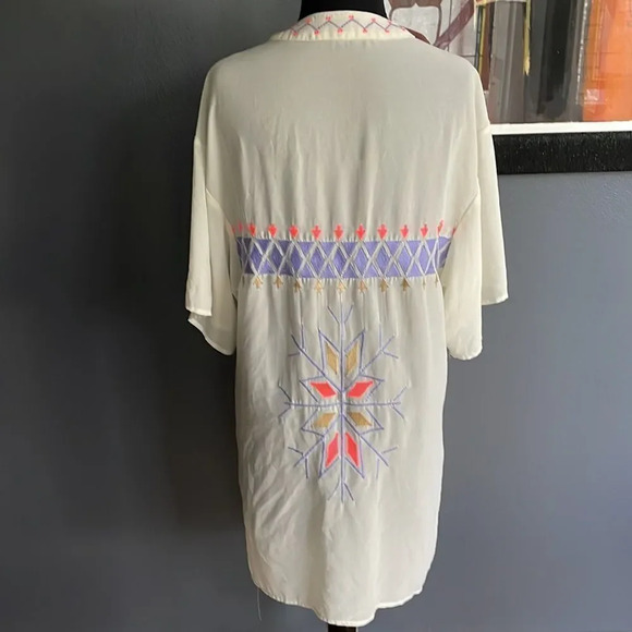 Love & Love ivory embroidered boho style open chiffon duster/kimono/coverup. Sm - Picture 5 of 8